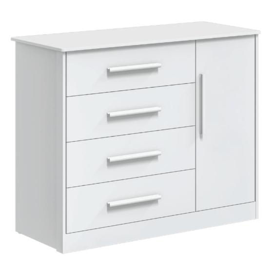 Imagem de Cômoda Peroba Charlô Lisa com 4 Gavetas e 1 Porta - Branco