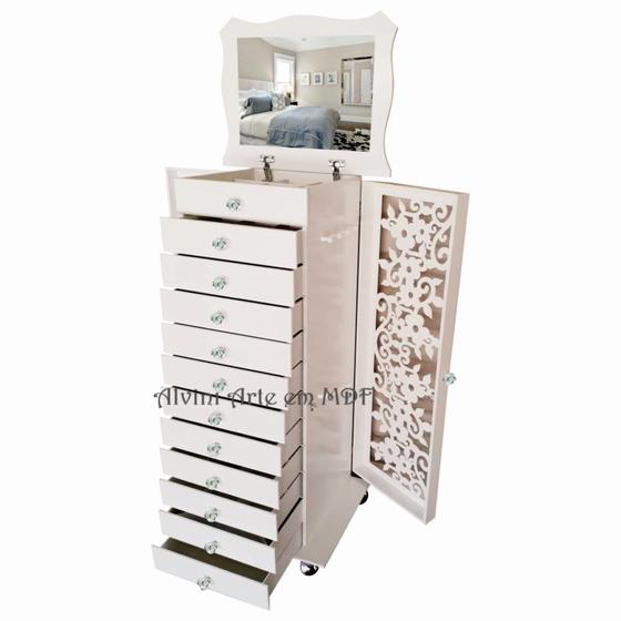 Cômoda Porta Joias Priscila Com Rodinhas Branco Menor preço em Cômoda Porta Joias Priscila Com Rodinhas Branco