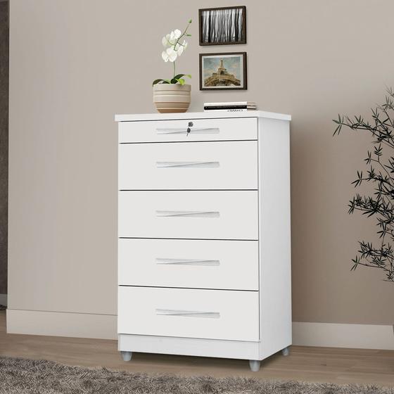 Imagem de Comoda Quarto 5 Gavetas Chave Emas Branco