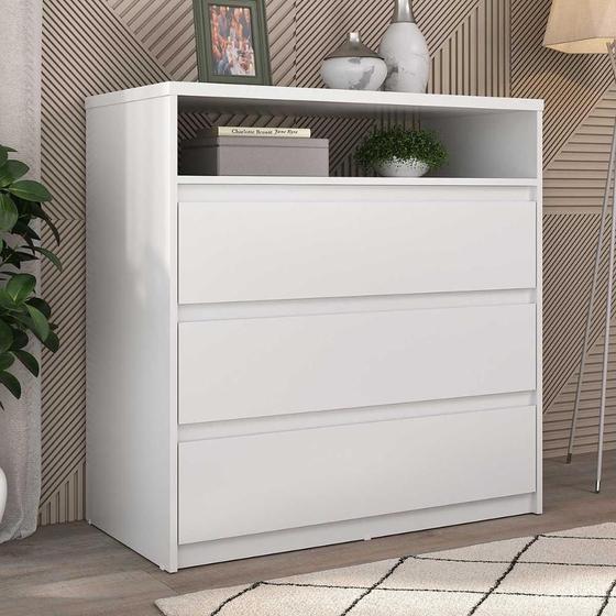 Imagem de Cômoda Quarto 91,5cm x 90cm com 3 Gavetas e Nicho 100% MDF