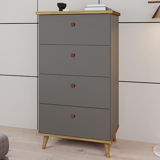 Cômoda Quarto Acácia com 4 Gavetas e Pés Madeira Maciça Perola/Freijo Menor preço em Cômoda Quarto Acácia com 4 Gavetas e Pés Madeira Maciça Perola/Freijo