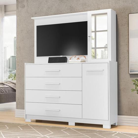 Imagem de Cômoda Quarto Com Painel Para TV Ilhabela 4 Gavetas 2 Portas