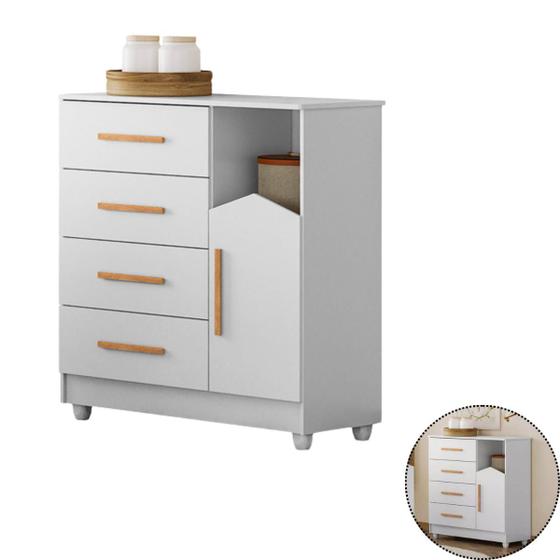 Imagem de Cômoda Quarto Mdf Infantil Bebê 4 Gavetas 1 Porta Resistente