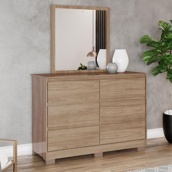 Imagem de Cômoda Ravenna 6 Gavetas com Espelho Jequitibá - Henn