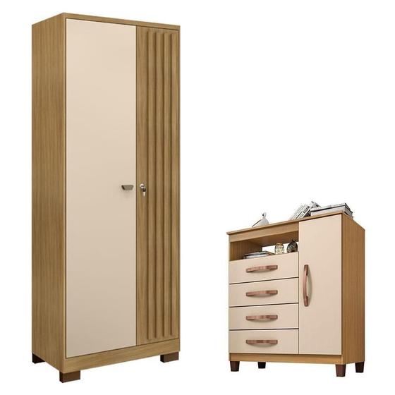 Imagem de Cômoda Sapateira Cannes com Armário Multiuso Versatile 2 Portas com Chave Carvalho Americano Off White  Incorplac