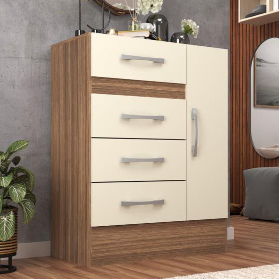 Cômoda Sapateira Grande 4 Gavetas 1 Porta Castanho/OffWhite Menor preço em Cômoda Sapateira Grande 4 Gavetas 1 Porta Castanho/OffWhite