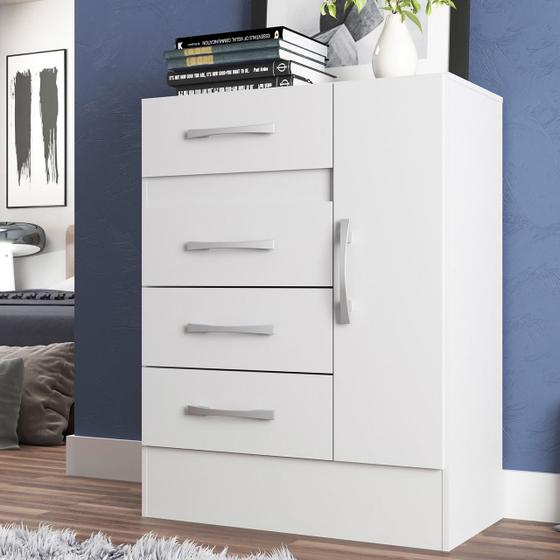 Cômoda Sapateira Grande 4 Gavetas 1 Porta Cor Branca - Direto Sim