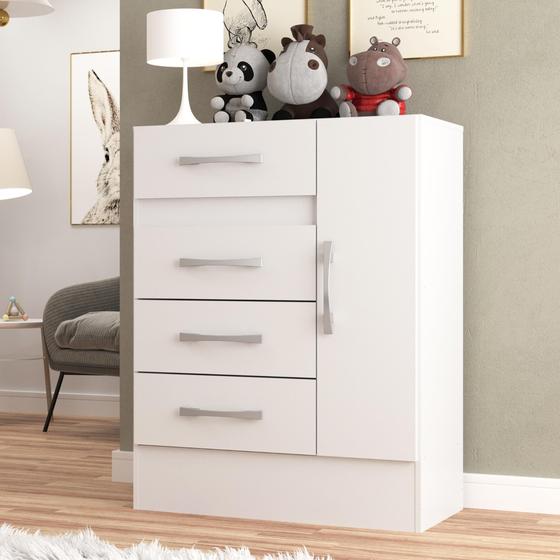 Cômoda Sapateira Infantil Jasmine - 4 Gavetas 1 Porta Cor Branca - Direto Sim