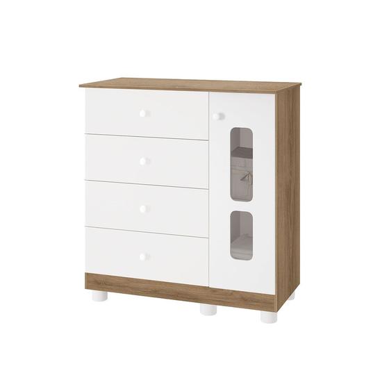 Imagem de Comoda Sapateira Infantil Katatau 4 Gavetas E 1 Porta Branco Brilho E Mezzo Para Quarto Bebe- Reller