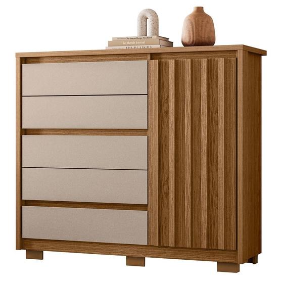 Imagem de Cômoda Sapateira Quarto Duetto 05 gavetas e 1 Porta Ripada