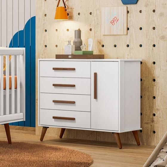 Imagem de Comoda sapateria para quarto infantil q encanto retro - branco acetinado