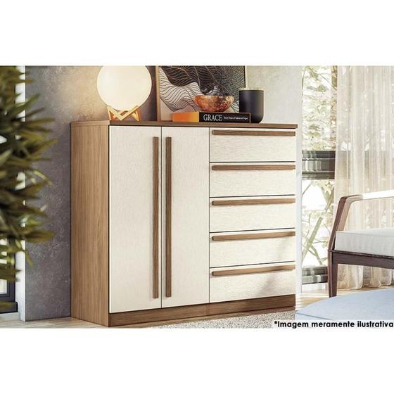 Imagem de Cômoda Solteiro Málaga Gold 2 Portas e 5 Gavetas jatoba/Areia - Santos Andirá
