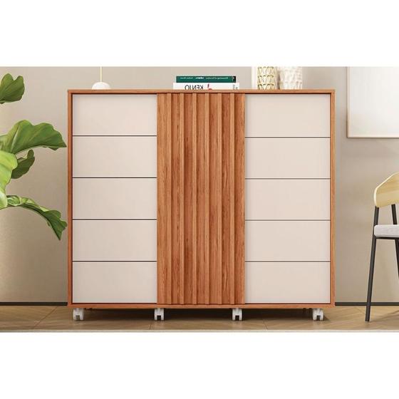 Imagem de Cômoda Solteiro Pegasus c/ 2 Portas e 5 Gavetas Freijo/Off White - Caemmun