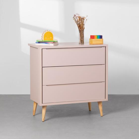 Imagem de Cômoda Theo 3 Gavetas com Pés Retrô Natural - Rosa