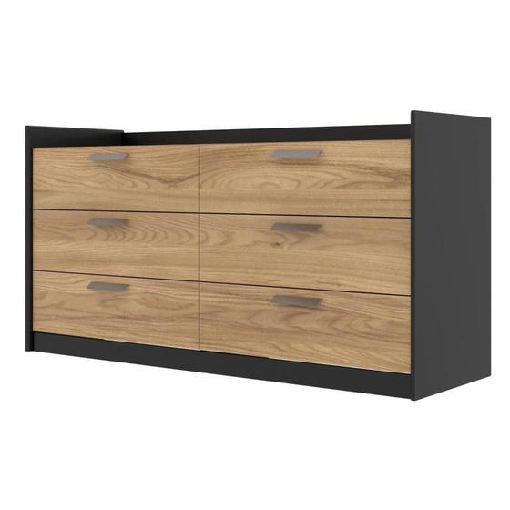 Imagem de Comoda Veneto 6 Gavetas em MDF cor Preto e Olmo 140 cm - 73094