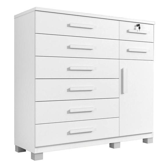 Imagem de Cômoda Vitória 1 Porta 8 Gavetas com Chave Benetil Branco