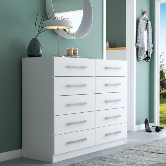 Cômoda Vitoria 10 Gavetas Branco - Panorama Móveis Menor preço em Cômoda Vitoria 10 Gavetas Branco - Panorama Móveis