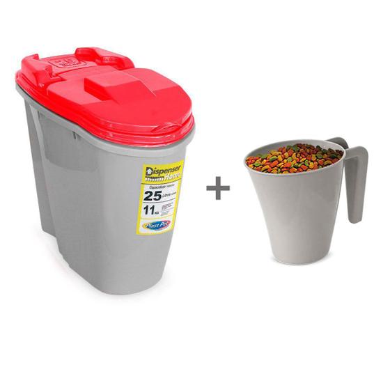 Compartimento Pote para ração Porta Ração Dispenser Plast Pet 25L 11kg com dosador Menor preço em Compartimento Pote para ração Porta Ração Dispenser Plast Pet 25L 11kg com dosador