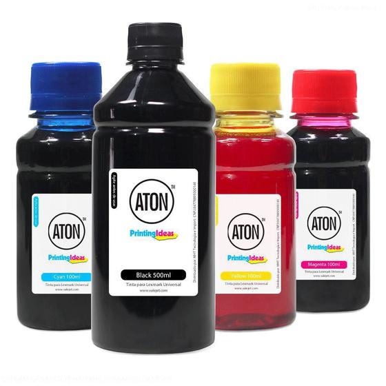 Imagem de Compatível: Kit 4 Tintas para Lexmark Universal ATON Black 500ml Coloridas 100ml