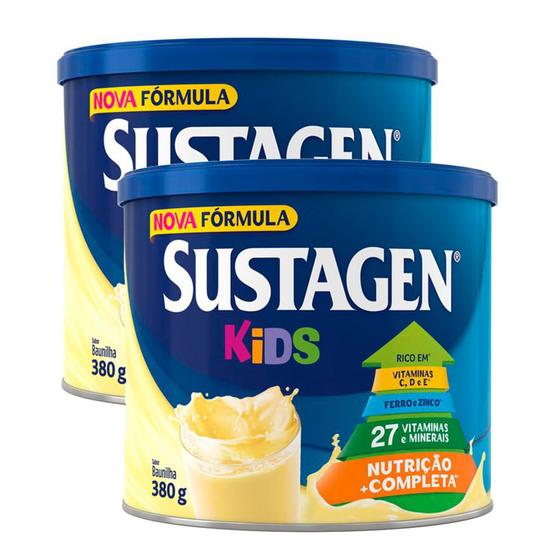 Imagem de Complemento Alimentar Sustagen Kids Baunilha Lata 380g  Kit com duas unidades