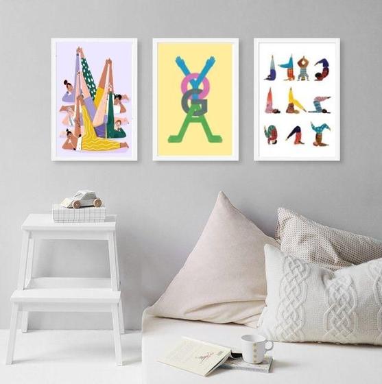 Imagem de Composição 3 Quadros Decorativos Yoga 33X24Cm - Com Vidro