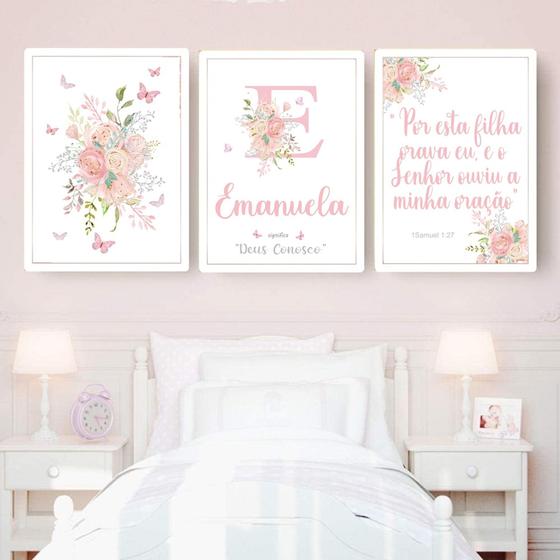 Imagem de Composição 3 Quadros Infantil Personalizado Borboletas