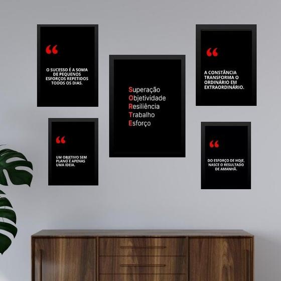 Imagem de Composição 5 Quadros Motivacionais Fórmula Sucesso - com vidro
