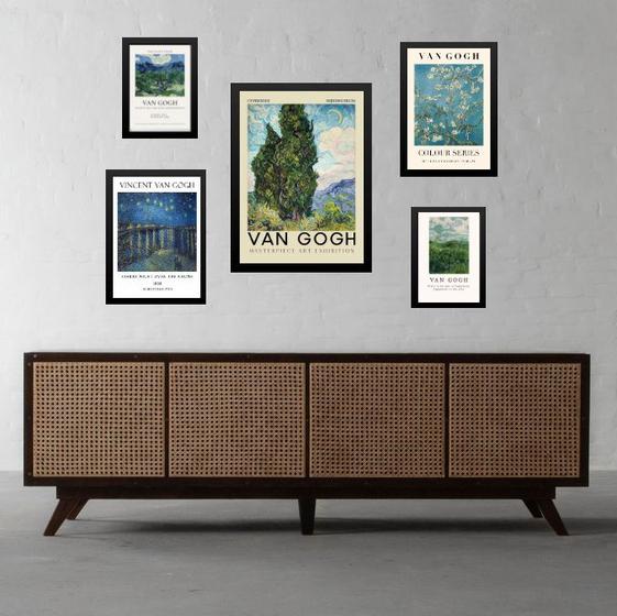 Imagem de Composição 5 Quadros Van Gogh - Azuis e Verdes - com vidro