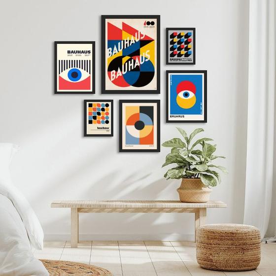 Imagem de Composição 6 Quadros Bauhaus - Coloridos - com vidro