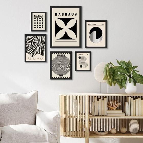 Imagem de Composição 6 Quadros Bauhaus Preto E Bege - Com Vidro