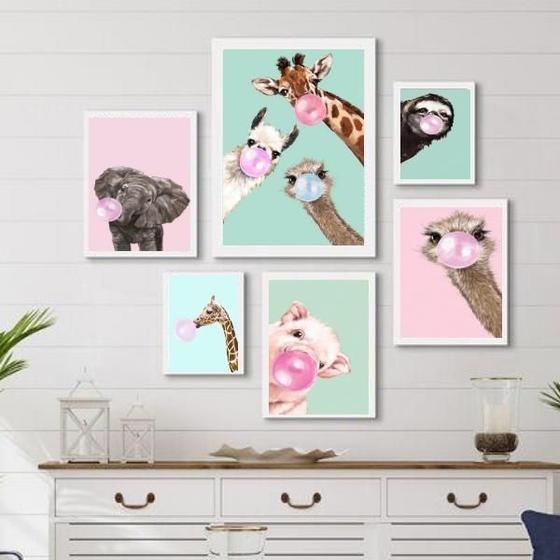 Imagem de Composição 6 Quadros Decorativos Animais Chicletes