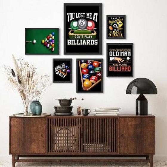 Imagem de Composição 6 Quadros Decorativos Bilhar Sinuca - Com Vidro