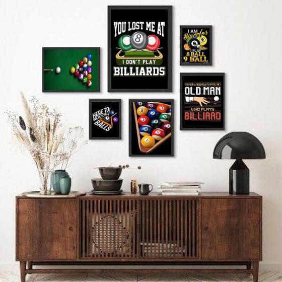 Imagem de Composição 6 Quadros Decorativos Bilhar Sinuca - com vidro