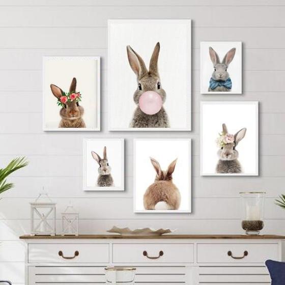 Imagem de Composição 6 Quadros Decorativos Coelhinhos - Com Vidro