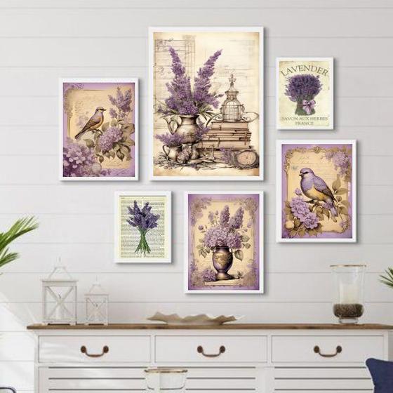 Imagem de Composição 6 Quadros Decorativos Lavanda - com vidro