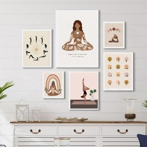 Imagem de Composição 6 Quadros Decorativos Yoga - Com Vidro