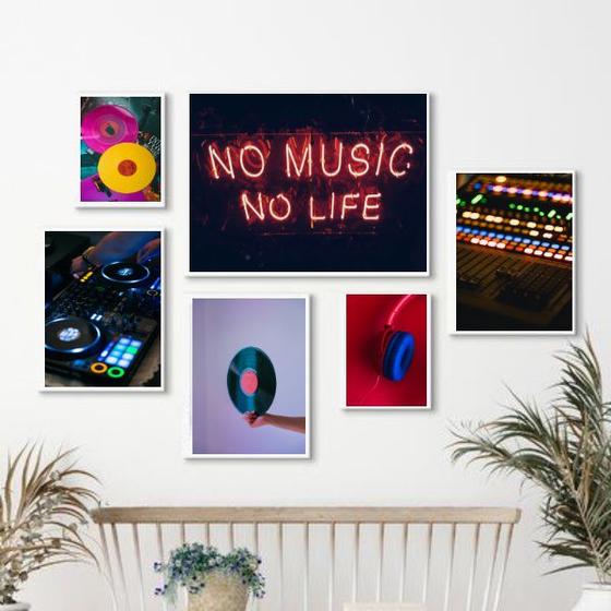 Imagem de Composição 6 Quadros DJ- No Music No Life - com vidro