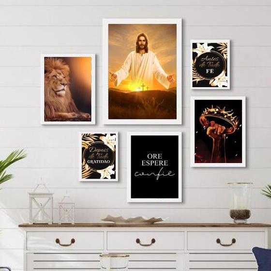 Imagem de Composição 6 Quadros Evangélicos- Jesus Fé Gratidão