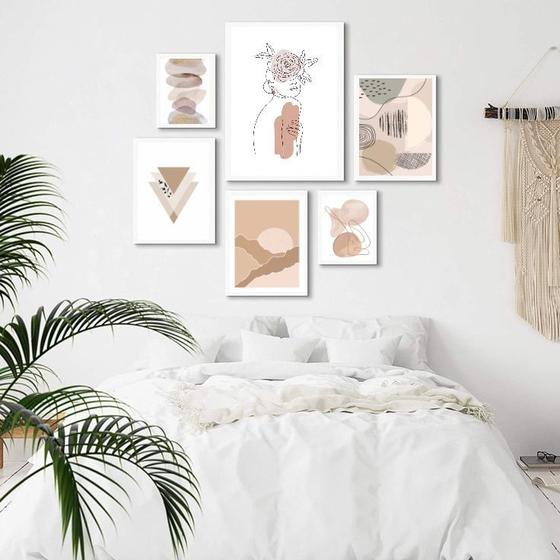 Imagem de Composição 6 Quadros Minimalistas - Tons Bege - com vidro