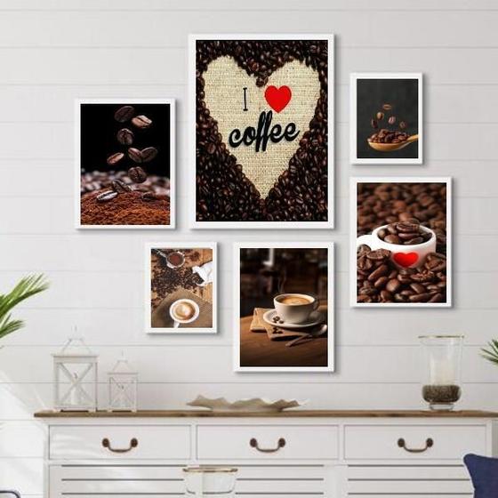 Imagem de Composição 6 Quadros Rústicos Café- Love Coffee - Com Vidro