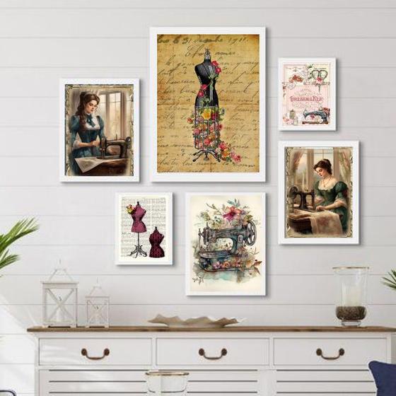 Imagem de Composição 6 Quadros Vintage Para Atelier De Costura