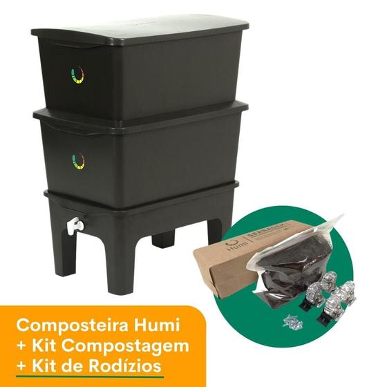 Imagem de Composteira Humi 90L + Kit Compostagem + Kit Rodízios