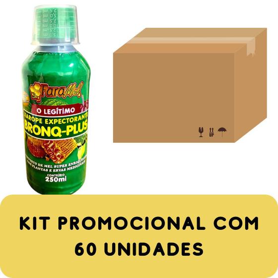 Imagem de Composto de Mel Super Enriquecido com Plantas e Ervas Medicinais Faramel Bronq-Plus Frasco 250ml Kit Promocional 60 Unid