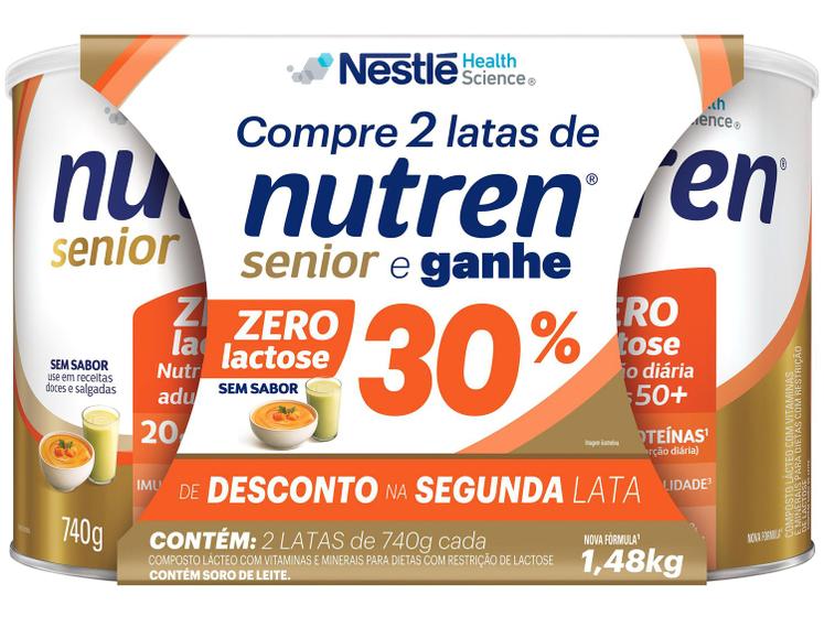 Composto Lácteo Nestle sem Sabor Nutren Senior Zero lactose 740g 2 Unidades Menor preço em Composto Lácteo Nestle sem Sabor Nutren Senior Zero lactose 740g 2 Unidades