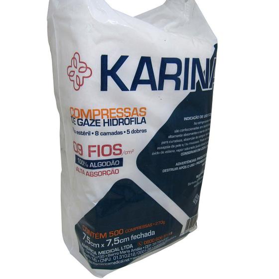 Imagem de Compressa De Gaze 7.5 X 7.5 Karina 09 Fios Com 500 Unidades