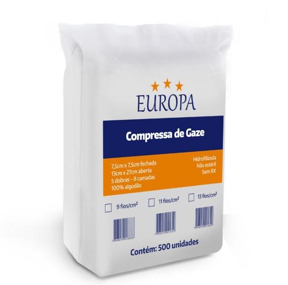 Imagem de Compressa de Gaze 7,5 x 7,5cm 13 Fios C/500 Unidades - Europa