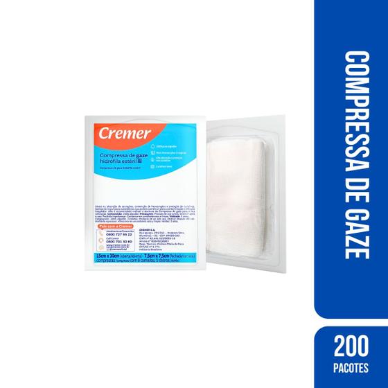 Imagem de Compressa de Gaze 7,5X7,5 C/10 Estéril 11F (200 Pacotes) - Cremer