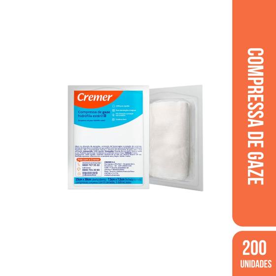 Imagem de Compressa de Gaze 7,5X7,5 Estéril 13 Fios (C/200 Pcts) - Cremer