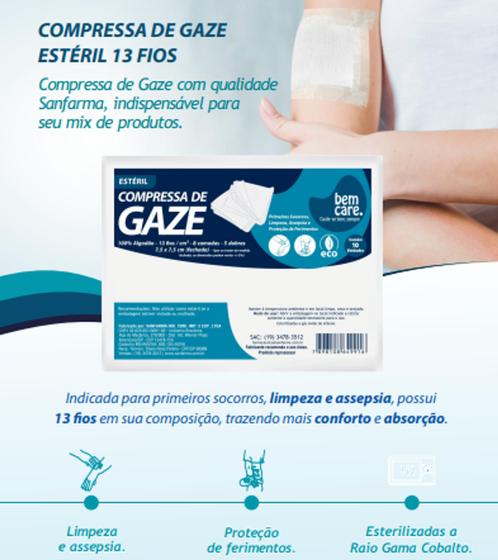 Imagem de Compressa de gaze bem care esteril 13 fios c/10 und