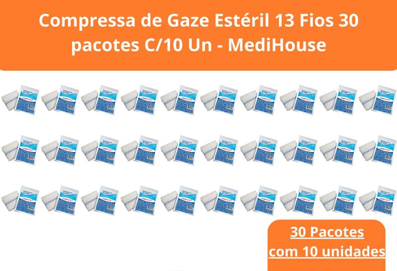Imagem de Compressa de Gaze Estéril 13 Fios 30 pacotes C/10 Un - MediHouse